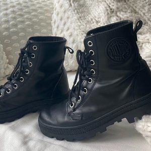 Palladium Pallabosse Womens Leather Combat Lace Up Black Ankle Sz 6